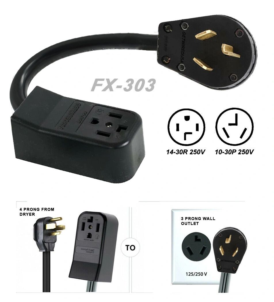 Power Cord Adapter 14 30R 4 prong Receptacle to 10 30P 3 prong
